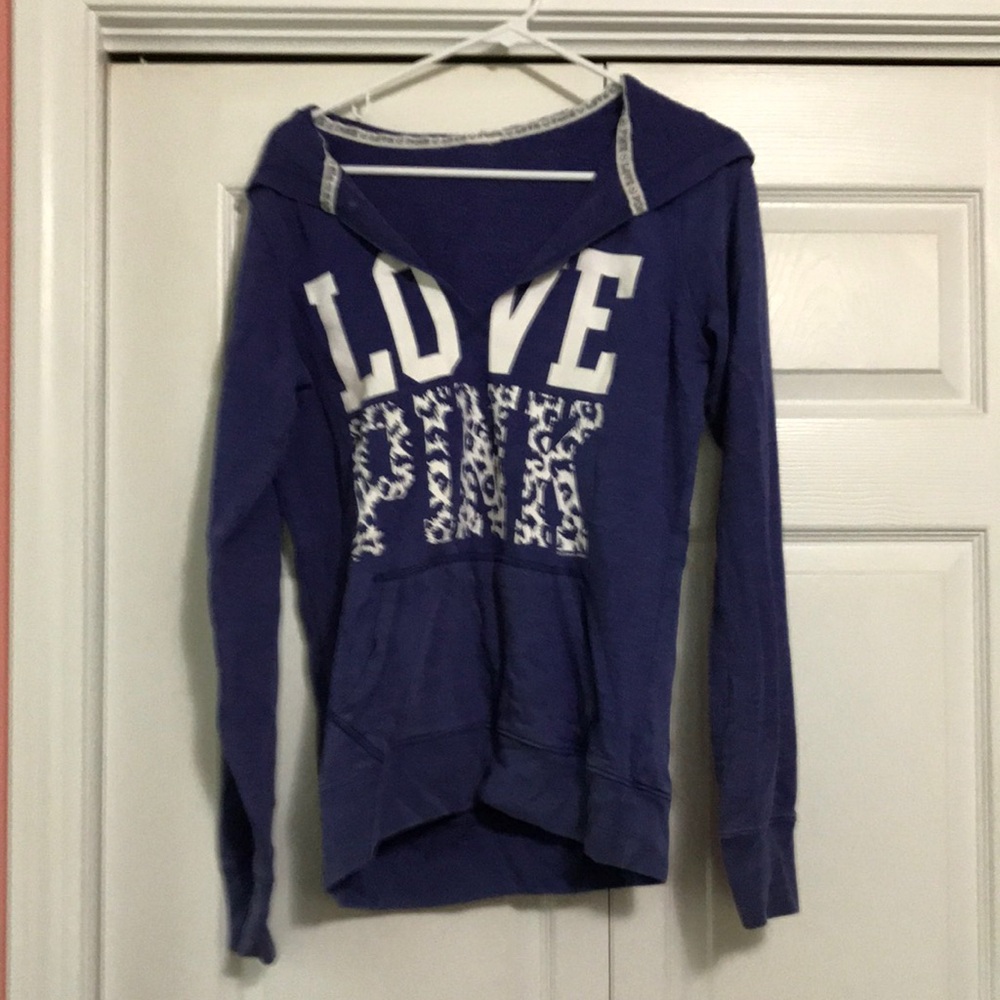 A Victoria pink purple sweatshirt hoodie.